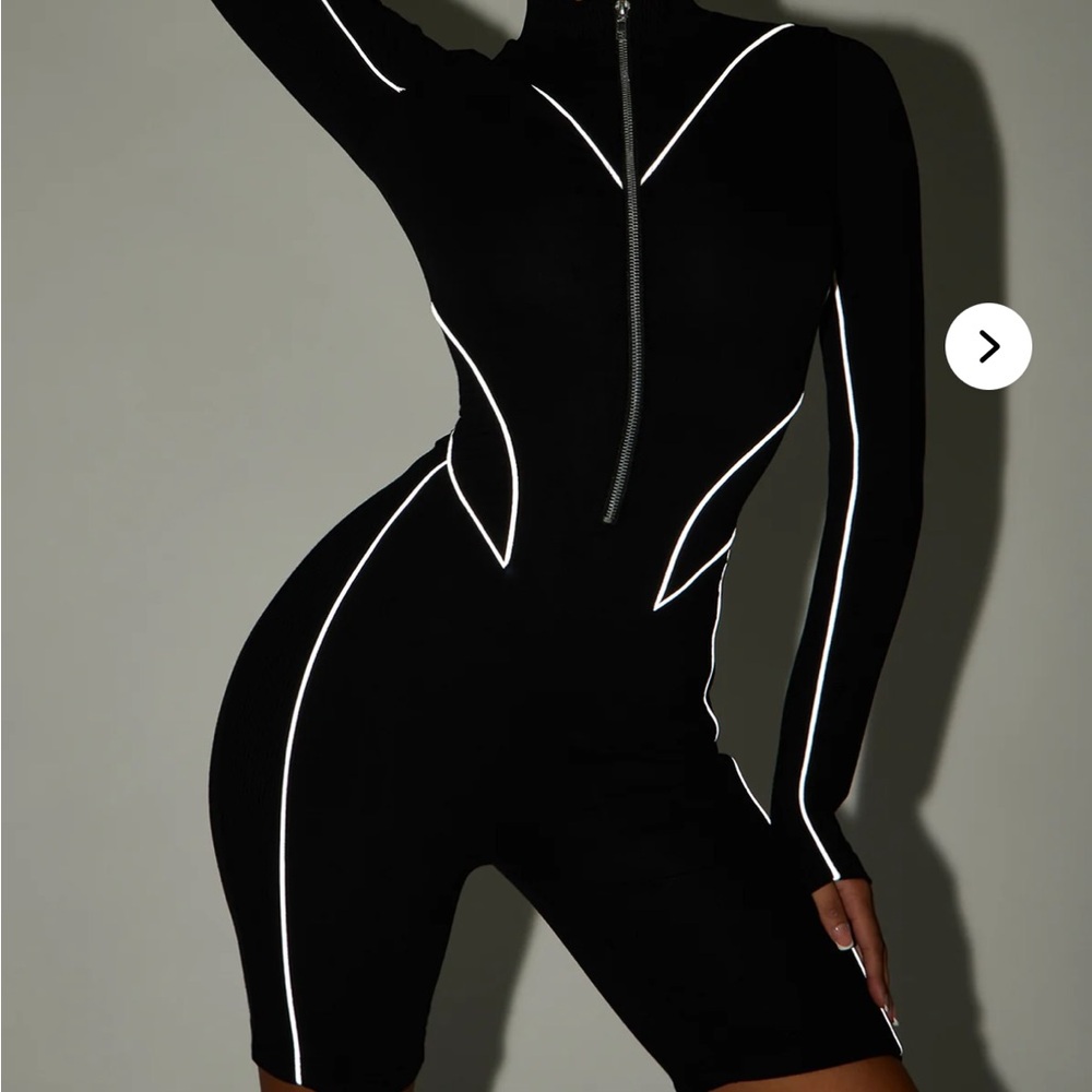 Fashion Nova Black Reflective Trim Bodysuit